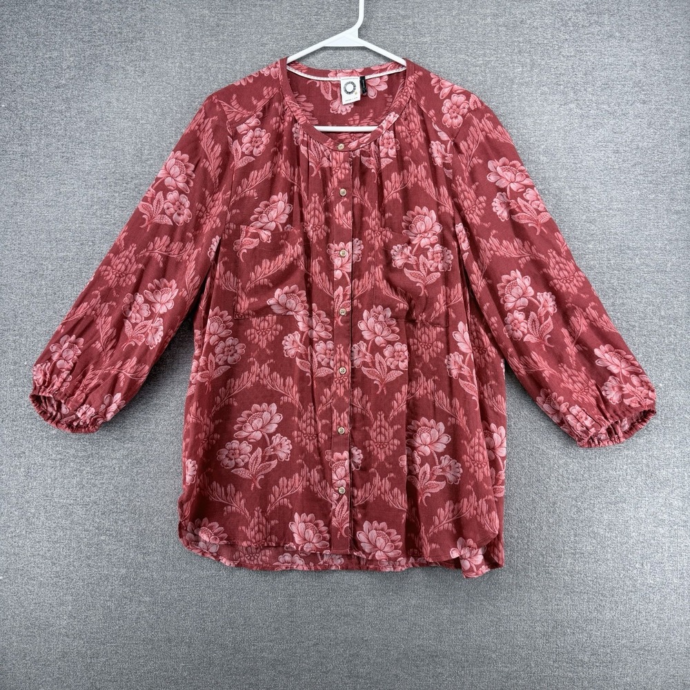 Anthropologie Akemi+Kin Blouse Top Women Size Large Coconino Printed Red Floral